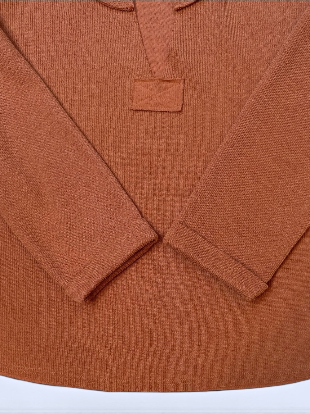 Blu Pepper Terracotta Ribbed Knit Notched V-Neck Top Pullover Sweater Size L - Picture 5 of 13